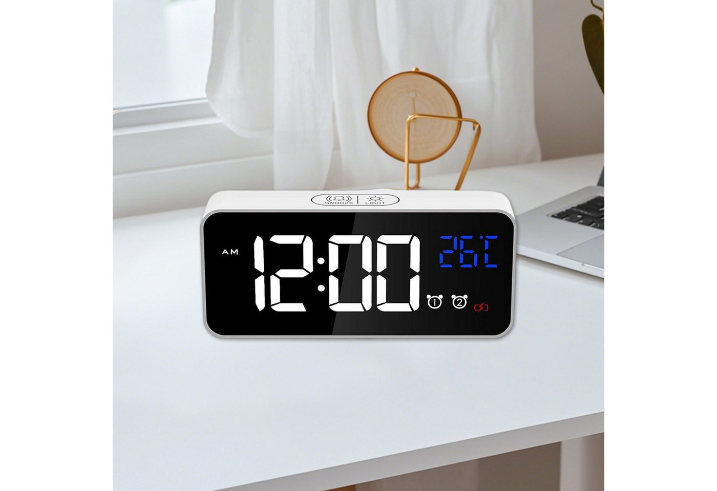 REDOM Wecker LED Musik-Wecker Digitaler Wecker Tischwecker Spiegelwecker mit Speicherfunktion Dual-Alarm Temperatur 12/24H USB-Anschluss von REDOM