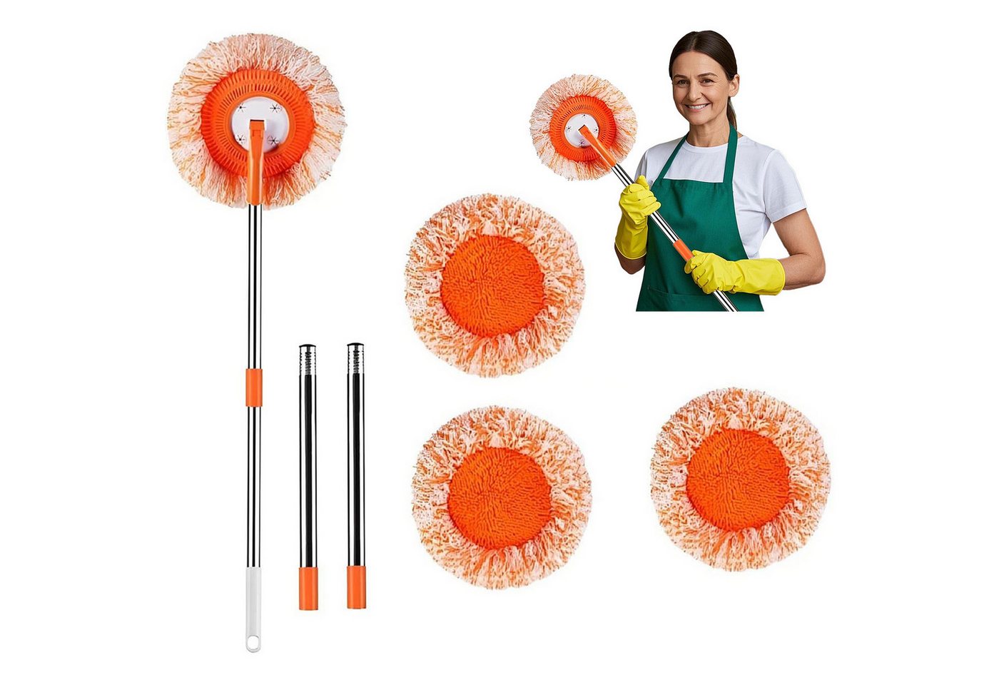 REDOM Wischmopp Multifunktionaler Mopp Reinigungsset, mit 3 Mikrofaser-Moppkopf für Decken Böden Fenster Bad Küche Auto REDOM Wischmopp Multifunktionaler Mopp Reinigungsset, mit 3 Mikrofaser-Moppkopf für Decken Böden Fenster Bad Küche Auto von REDOM