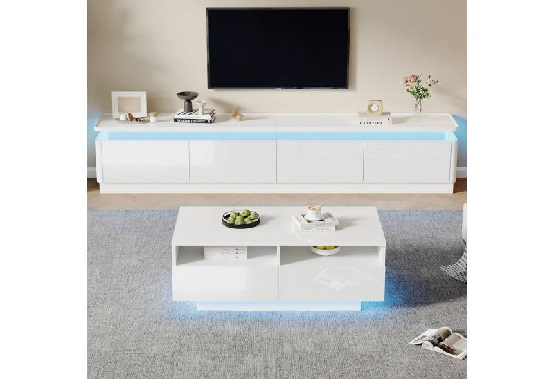 REDOM Wohnzimmer-Set Hochglanz Wohnzimmermöbel Set mit LED, (Fernsehtisch, TV-Schrank, 1-St., mit LED-Leuchten + Schubladen), für 75-Zoll-Fernseher von REDOM