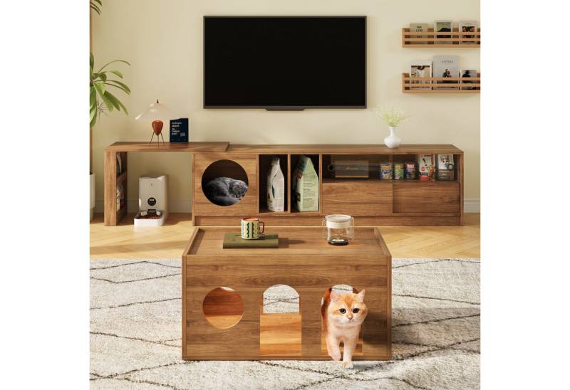 REDOM Wohnzimmer-Set Katzenfreundliches Möbelset mit TV-Schrank und Couchtisch, (Wohnzimmermöbel, 2-St., drehbarer TV-Schrank mit Katzenkorb), Haustier-Möbel, Nussbaum-Möbel-Set von REDOM