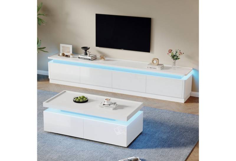 REDOM Wohnzimmer-Set bogenförmige Sicherheitskante, (TV-Wandkombination, 2-St., mit bogenförmige Designelemente), mit LED-Leuchten von REDOM