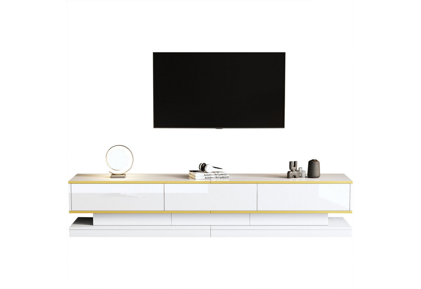 REDOM Wohnzimmer-Set großzügigem Stauraum, (TV-Ständer + Couchtisch Set, 2-St., Spanplatte), Warmweiß, mit goldener Kante von REDOM