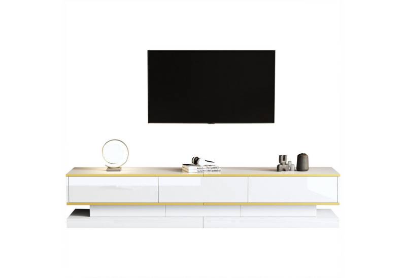 REDOM Wohnzimmer-Set großzügigem Stauraum, (TV-Ständer + Couchtisch Set, 2-St., Spanplatte), Warmweiß, mit goldener Kante von REDOM