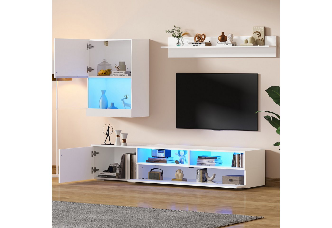 REDOM Wohnzimmer-Set mit Smartphone-gesteuerter Beleuchtung, (Wohnwand-set, Wohnzimmermöbel, 3-St., mit Soft-Close Scharnieren), mit LED-Beleuchtung von REDOM