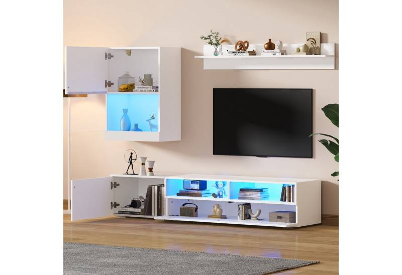 REDOM Wohnzimmer-Set mit Smartphone-gesteuerter Beleuchtung, (Wohnwand-set, Wohnzimmermöbel, 3-St., mit Soft-Close Scharnieren), mit LED-Beleuchtung von REDOM