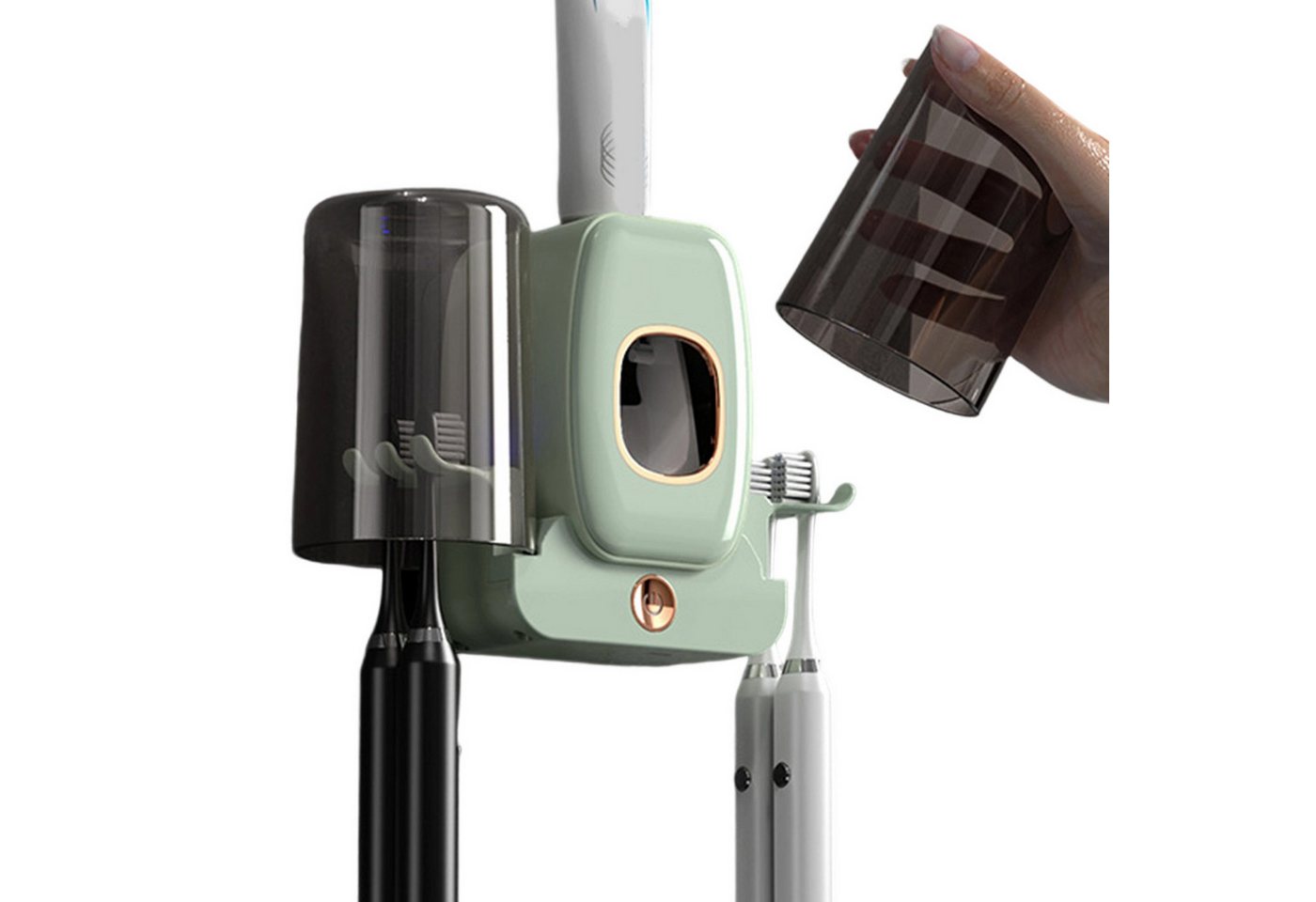 REDOM Zahnbürstenhalter UV Desinfektions Zahnbürsten Halter Automatischer Zahnpastaspender, (UV-Sterilisation abnehmbar leicht zu reinigen, 1-St., mit Becher Wandmontage umgedrehtes Becherdesign), geeignet für Badezimmer Dusche und Waschbecken von REDOM