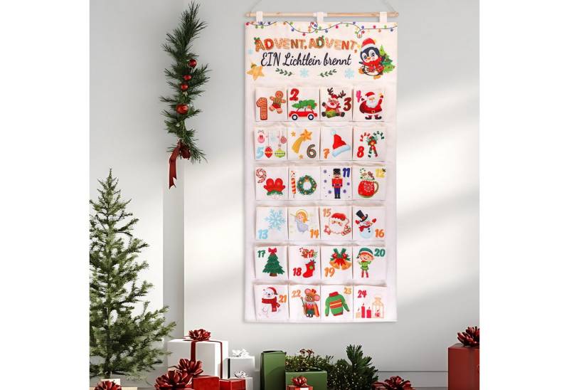 REDOM befüllbarer Adventskalender Wandkalender mit Aufhängung Weihnachtsdekoration Hängetasche (mit Aufhängeseil für Wand Tür oder Kamin geeignet, 1-tlg), Viel Platz für Süßigkeiten Mini-Geschenke von REDOM