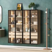Redom - 2er Set Badmöbel, mittel, mit Lichtleiste, Breite 73 cm, mit 2 großen Schubladen und 2 Türen, Glastür von REDOM