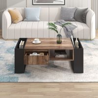 Couchtisch mit Holzmaserung, verfügt über eine grifflose Schublade, ein Ablagefach und ein hinteres Ablagefach, doppelseitige Aufbewahrung. Mit Couchtisch mit Holzmaserung, verfügt über eine grifflose Schublade, ein Ablagefach und ein hinteres Ablagefach, doppelseitige Aufbewahrung. Mit von REDOM