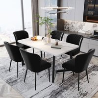 Redom - Esszimmerstuhl (6 Stück), schwarz, gepolsterter Designerstuhl mit Rückenlehne, Sitzfläche aus Samt, Metallstruktur von REDOM