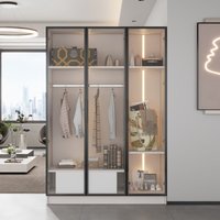 Redom - Geräumiger weißer Kleiderschrank mit 3 Glastüren, 1 Schublade und 1 Kleiderstange – 11050160 cm – mit LED-Licht von REDOM