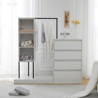 Schubladenschrank, Garderobenset, weißer Schrank, Sideboard, Kleiderstange, Maße: L140/B40/H135, weiß Schubladenschrank, Garderobenset, weißer Schrank, Sideboard, Kleiderstange, Maße: L140/B40/H135, weiß von REDOM