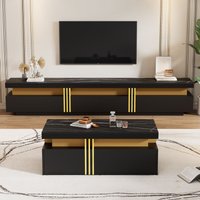 Schwarze TV-Wandkombination, Wohnzimmerwandkombination, Couchtisch + TV-Schrank, multifunktionale Schrankkombination von REDOM
