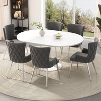 Set aus 6 Samt-Esszimmerstühlen, luxuriöser Lounge-Sessel für Wohnzimmer, Schlafzimmer, mit vier silbernen Metallstützbeinen, Grau von REDOM