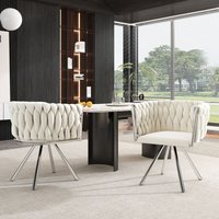 Set mit 2 Samt-Esszimmerstühlen, luxuriöser Drehstuhl für Wohnzimmer, Schlafzimmer, Freizeit-Drehstuhl mit vier Stützbeinen aus Metall, Beige + Silber Set mit 2 Samt-Esszimmerstühlen, luxuriöser Drehstuhl für Wohnzimmer, Schlafzimmer, Freizeit-Drehstuhl mit vier Stützbeinen aus Metall, Beige + Silber von REDOM