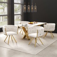 Set mit 4 Samt-Esszimmerstühlen, luxuriöser Drehstuhl für Wohnzimmer, Schlafzimmer, Freizeit-Drehstuhl mit vier Stützbeinen aus Metall, Beige und Gold von REDOM