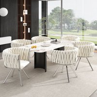 Set mit 6 Samt-Esszimmerstühlen, luxuriöser Drehstuhl für Wohnzimmer, Schlafzimmer, Freizeit-Drehstuhl mit vier Stützbeinen aus Metall, Beige + Silber Set mit 6 Samt-Esszimmerstühlen, luxuriöser Drehstuhl für Wohnzimmer, Schlafzimmer, Freizeit-Drehstuhl mit vier Stützbeinen aus Metall, Beige + Silber von REDOM