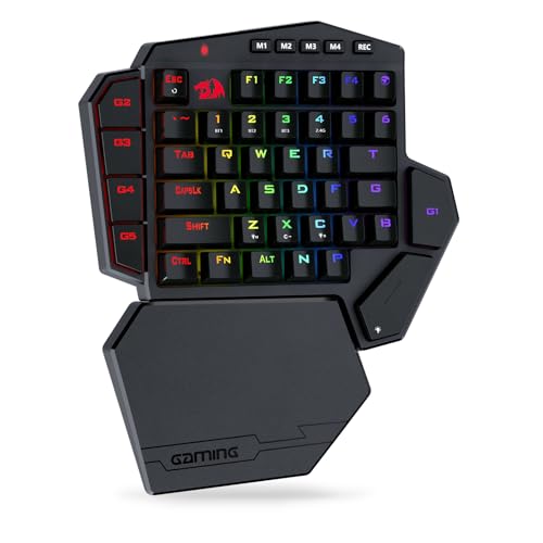 Redragon K585 PRO kabellose einhändige mechanische Tastatur, 42 Tasten, 3-Modus RGB 40% Gaming-Tastatur mit 7 integrierten Makrotasten, abnehmbare Handgelenkstütze, langlebiger Akku (Roter Schalter) von Redragon