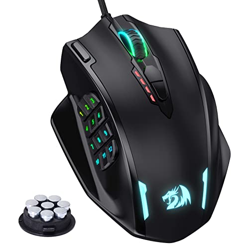 Redragon M908 Impact RGB LED MMO Maus mit Seitentasten, optische kabelgebundene Gaming-Maus mit 12.400DPI, hohe Präzision, 20 programmierbare Maustasten von Redragon