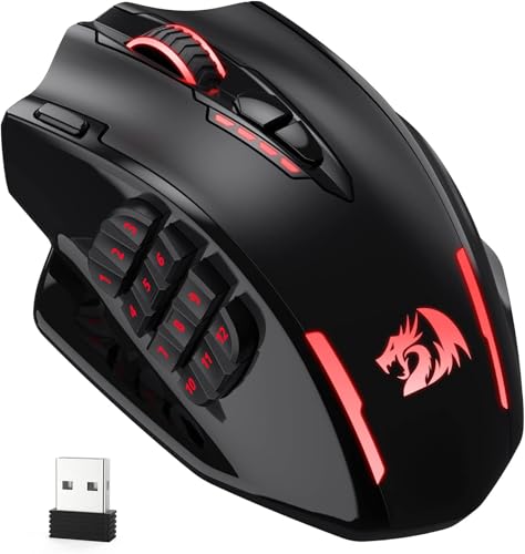Redragon M913 Impact Elite Wireless Gaming Maus, 16000 DPI Verkabelte/Kabellose RGB Maus mit 20 Programmierbaren Tasten, 45 Std. Batteriebetrieb und Optischem Pro-Sensor, 12 Seitentasten MMO-Maus Redragon M913 Impact Elite Wireless Gaming Maus, 16000 DPI Verkabelte/Kabellose RGB Maus mit 20 Programmierbaren Tasten, 45 Std. Batteriebetrieb und Optischem Pro-Sensor, 12 Seitentasten MMO-Maus von Redragon