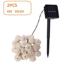2er-Set, natürliche Solar-Girlande, 6 m, 30 Kugeln, IP44 – Rattan-Lichtgirlande in ehrlicher Farbe von REDROAD