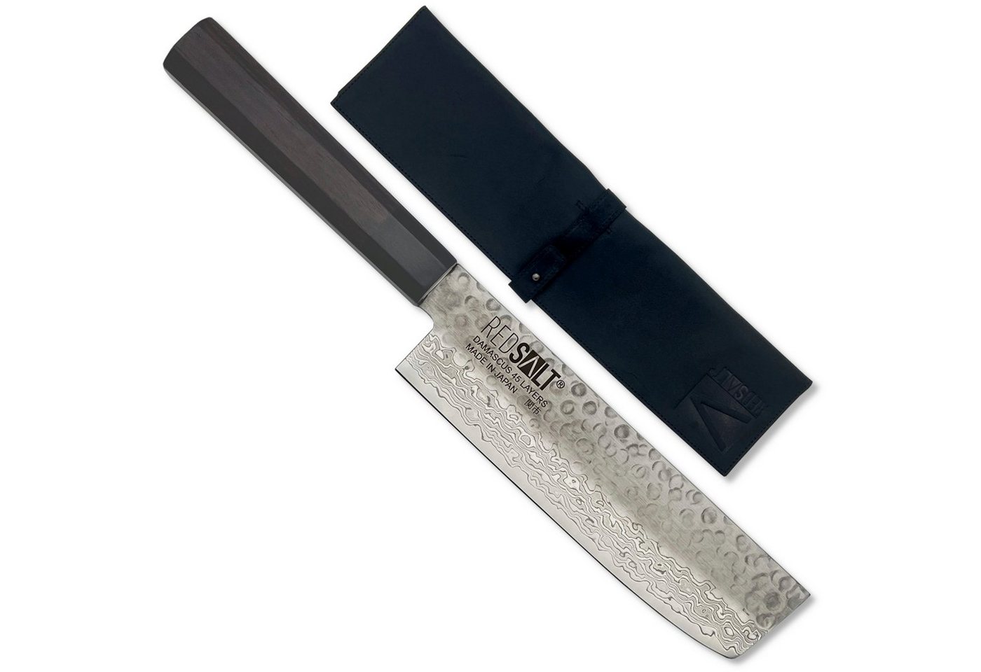REDSALT® Damastmesser NAKIRI 16cm Profi Küchenmesser mit & Ledertasche & Klingenschutz, handgerfertigt, Made in Japan von REDSALT®