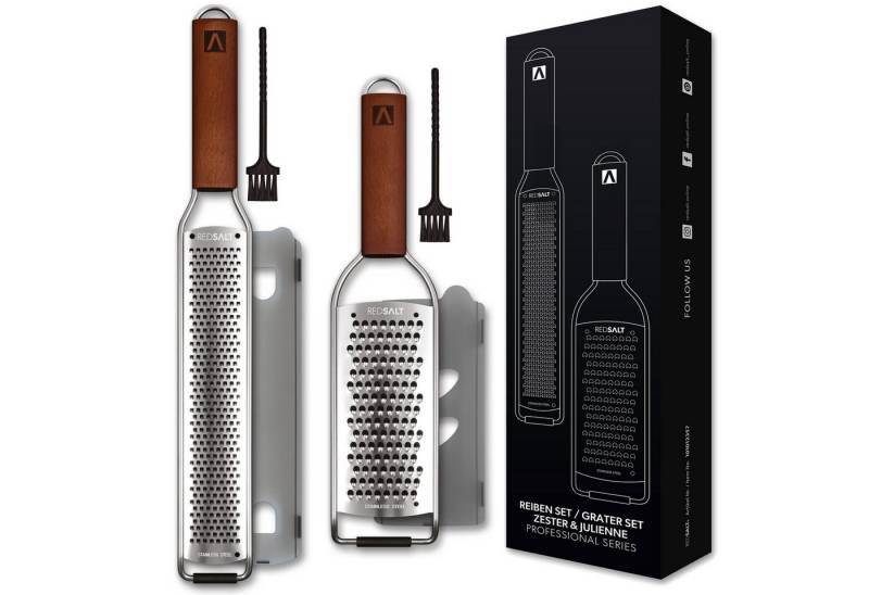 REDSALT® Küchenreibe Edelstahl Reiben Set mit Holzgriff, Profi Küchenreiben, Set Zester + Julienne Reibe, Feine rostfreie Edelstahl Klinge in INOX 18/10 Qualität von REDSALT®