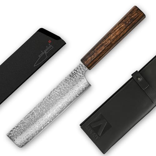REDSALT® Professional Series NAKIRI 菜切 17cm Damaststahl 69 Lagen Gemüsemesser handgefertigt in Japan | Profi Kochmesser Messerscheide Ledertasche | Damast Klinge | Damastmesser Küchenmesser von REDSALT