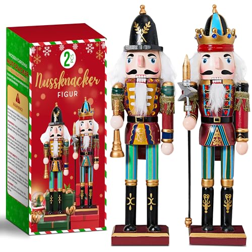REDSTAR 2er Set Nussknacker Figur – Klassische Weihnachtsdeko Holz – 2 Stk. traditionelle Weihnachtsfiguren 30 cm – Nussknacker-Soldaten Weihnachtsdekoration innen (Blau) von REDSTAR
