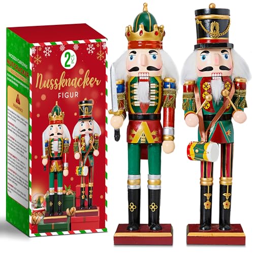 REDSTAR 2er Set Nussknacker Figur – Klassische Weihnachtsdeko Holz – 2 STK. traditionelle Weihnachtsfiguren 30 cm – Nussknacker-Soldaten Weihnachtsdekoration innen (Grün) von REDSTAR