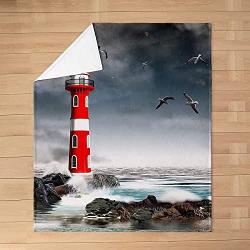 Kuscheldecke 3D Tropischer Meerblick 150 x 200 cm Flanell Fleecedecke Leuchtturm Weich Warm Flauschig Decke, Wohndecke Decken für Sofadecke Couchdecke, kuscheldecken für Kinder Erwachsene von REECES