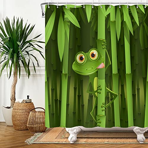 Lustiger Frosch Duschvorhang 120 x 200 cm, 3D Lustiger Frosch Duschvorhang Anti-Schimmel Textil, Shower Curtains Polyester Stoff Wasserdicht Duschvorhänge für Badezimmer, Bad Vorhang mit 8 Haken von REECES