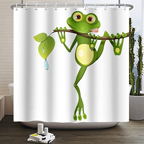 REECES Frosch Duschvorhang 120 x 200 cm 3D Lustiger Frosch Duschvorhang Antischimmel Textil Duschvorhang Polyester Stoff Wasserdicht Duschvorhänge für Badezimmer, Bad Vorhang mit 8 Haken von REECES