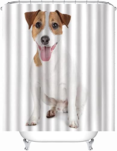 REECES Jack Russell Terrier Duschvorhang 180x180 cm 3D Tier Duschvorhang Antischimmel Textil Duschvorhang Polyester Stoff Wasserdicht Duschvorhänge für Badezimmer, Bad Vorhang mit 12 Haken von REECES