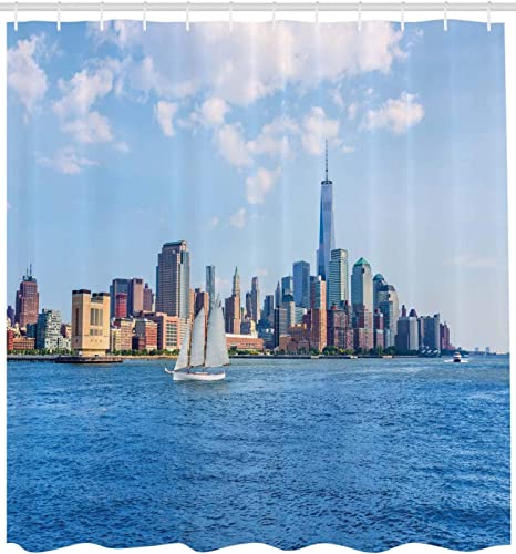 REECES New York Duschvorhang 120 x 200 cm 3D Meerblick Duschvorhang Antischimmel Textil Duschvorhang Polyester Stoff Wasserdicht Duschvorhänge für Badezimmer, Bad Vorhang mit 8 Haken von REECES