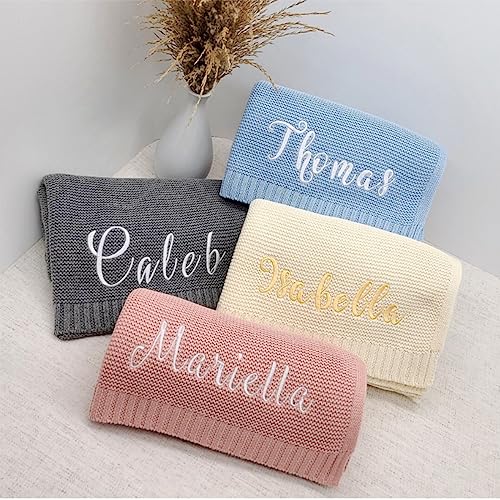 Gestickter Name Baby Decke - Personalisierte Weiche Atmungsaktive Baumwolle Gestrickte Decke für Bad, Kinderwagen, Neugeborenes Geschenk von Bater