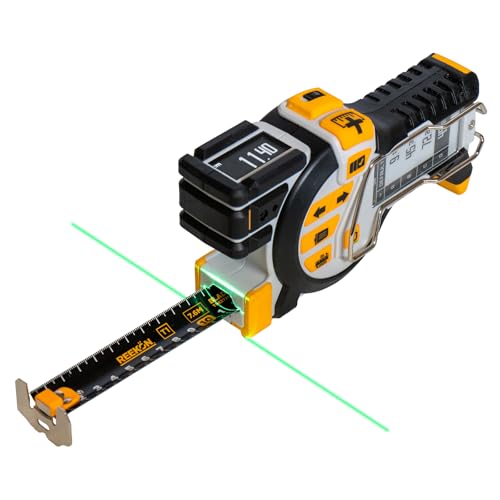 REEKON T1 Tomahawk Digital Tape Measure, Metric - Professional Accurate Measuring Tool, Green Laser, E-Paper Measuring List, Measurements Shared Over Bluetooth, Replaceable Blades von REEKON