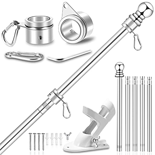 Verbessertes Fahnenmast-Set mit 2-Positionen-Halterung und drehbaren Flaggenringen – 1,5 m bis 1,8 m Metall-Fahnenmast-Set für 7,6 x 15,7 cm und 10,2 x 15,2 cm große amerikanische Flagge von REERON