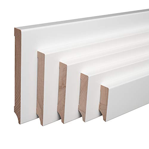 REESE Sockelleisten Echtholz Weiß lackiert Buche - Weimarer Profil - Massiv - 100mm Höhe - 10 Stück / 23 lfm - nicht selbstklebend - 230 cm von REESE Kehlleisten GmbH