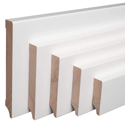 REESE Sockelleisten Echtholz Weiß lackiert Buche - Weimarer Profil - Massiv - 120mm Höhe - 15 Stück / 34,5 lfm - nicht selbstklebend - 230 cm von REESE Kehlleisten GmbH