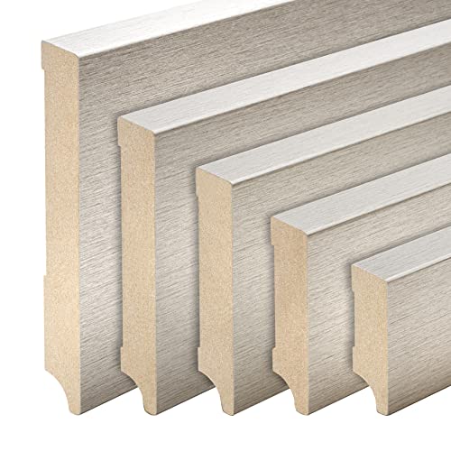 REESE | Sockelleisten | MDF Edelstahl Optik | Leipziger Profil | 100mm - 10 Stück / 23lfm von REESE Kehlleisten GmbH