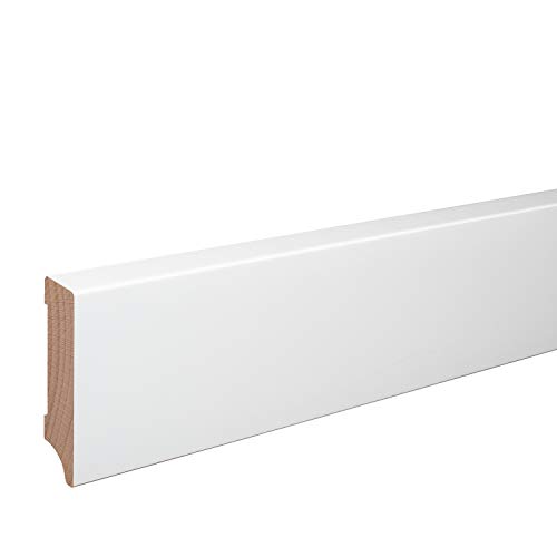 Sockelleiste "Leipzig" Buche Massivholz WEISS Oberkante Abgeschrägt 80mm von REESE Kehlleisten GmbH