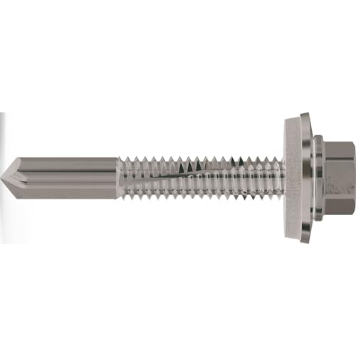 Refabo Blechschrauben selbstschneidend RP-K Plus Bohrschrauben 5,5x70 mit Sechskantkopf und E16 Dichtung, Klemmbereich 1-12mm, Bi-Metall A2, Stahl - 100 Stück von REFABO