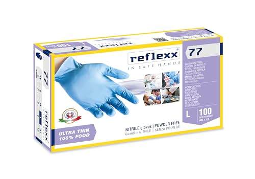 REFLEXX R77100/L puderfrei Nitril Handschuhe Gr 3.0, Größe L, hellblau (100 Stück) von REFLEXX