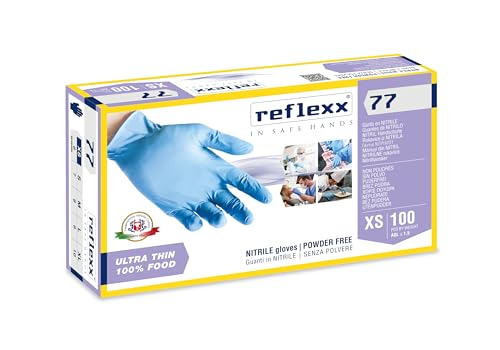 REFLEXX R77100/XS puderfrei Nitril Handschuhe Gr 3.0, Größe X-Small, Hellblau (100 Stück) von REFLEXX