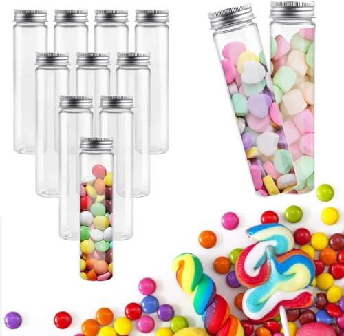 REFORUNG 12 Stück Reagenzglas Schraubverschluss 110ml Reagenzröhrchen Plastik Laborröhrchen Kunststoff Reagenzgläser Flachboden Transparent Reagenzgläschen mit Deckel für Beads Süßigkeiten Labor blume von REFORUNG