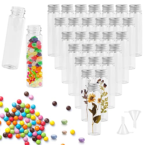 REFORUNG 40 Stück 20ml kleine Glasflasche Glas Reagenzgläser mit Schraubverschluss Aus Aluminium Klare Flüssigkeitsprobe Fläschchen Luftdichte Flaschen mit 2 Trichter für Hochzeit Party Zubehör von REFORUNG