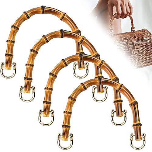 REFORUNG 4 Stück Taschengriffe Bambus Taschenhenkel 15.5cm Handtasche Griffe Bambus Handtaschengriffe U-Form Henkel für Taschen Ersatzgriffe Handtasche mit Goldenen Schnallen für Einkaufstasche von REFORUNG