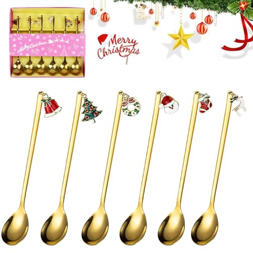 REFORUNG Weihnachts kaffee Löffel 6 Stück Goldenes Weihnachtslöffel Set Edelstahl-Löffel-Kochset mit Weihnachtsanhänger Teelöffel Dessertlöffel, Weihnachtsbesteck Geschenkbox Party Tischdekorationen REFORUNG Weihnachts kaffee Löffel 6 Stück Goldenes Weihnachtslöffel Set Edelstahl-Löffel-Kochset mit Weihnachtsanhänger Teelöffel Dessertlöffel, Weihnachtsbesteck Geschenkbox Party Tischdekorationen von REFORUNG