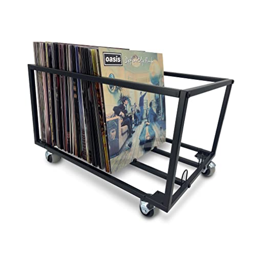 Schallplatten-Halter auf Rädern – für bis zu 100 LP – Albumhalter – Vinyl-Schallplatten-Organizer – stabile Metallstruktur (glatt schwarz), Schwarz , Modern Schallplatten-Halter auf Rädern – für bis zu 100 LP – Albumhalter – Vinyl-Schallplatten-Organizer – stabile Metallstruktur (glatt schwarz), Schwarz , Modern von REGAL DISPLAY